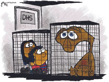 Political Cartoon U.S. Department Of Homeland Security Children Cages E.T.