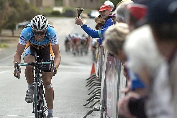 The bell-lap for Jayco/AIS's Rohan Dennis who attacked the peloton nearing the finish to stage ten.