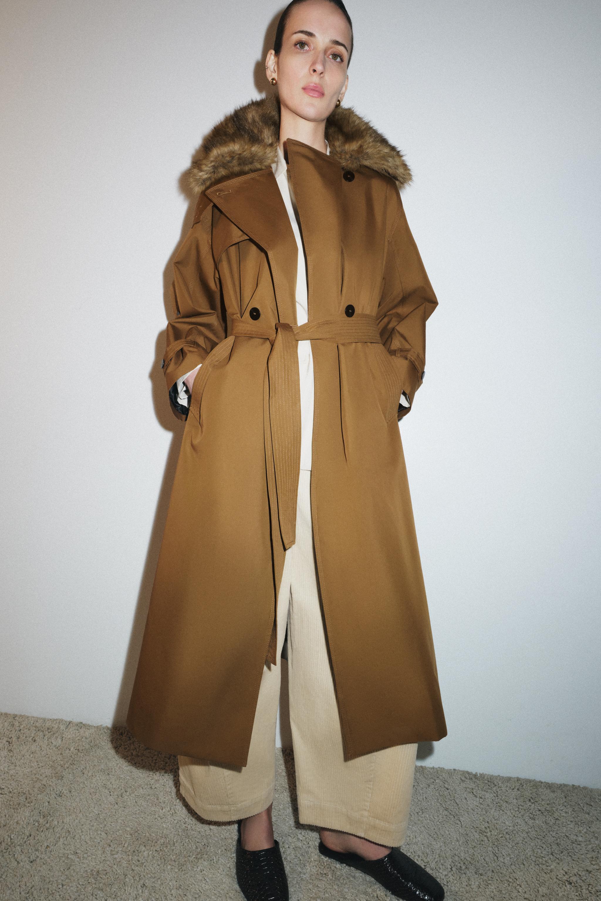 Oversized Trench Coat With Faux Fur Collar Zw Collection Limited Edition