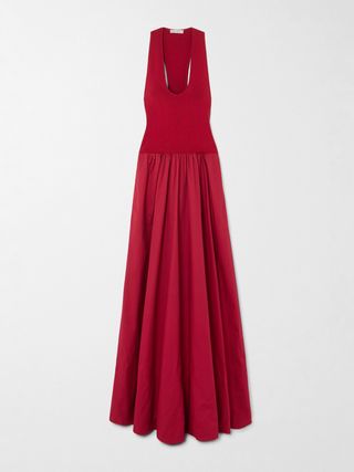 Ribbed-Knit and Poplin Maxi Dress