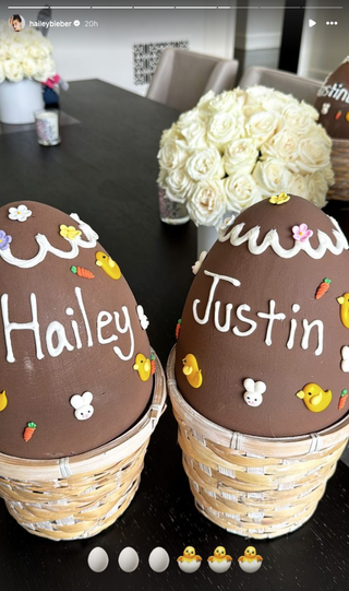 chocolate Easter eggs with Hailey and Justin Bieber's names