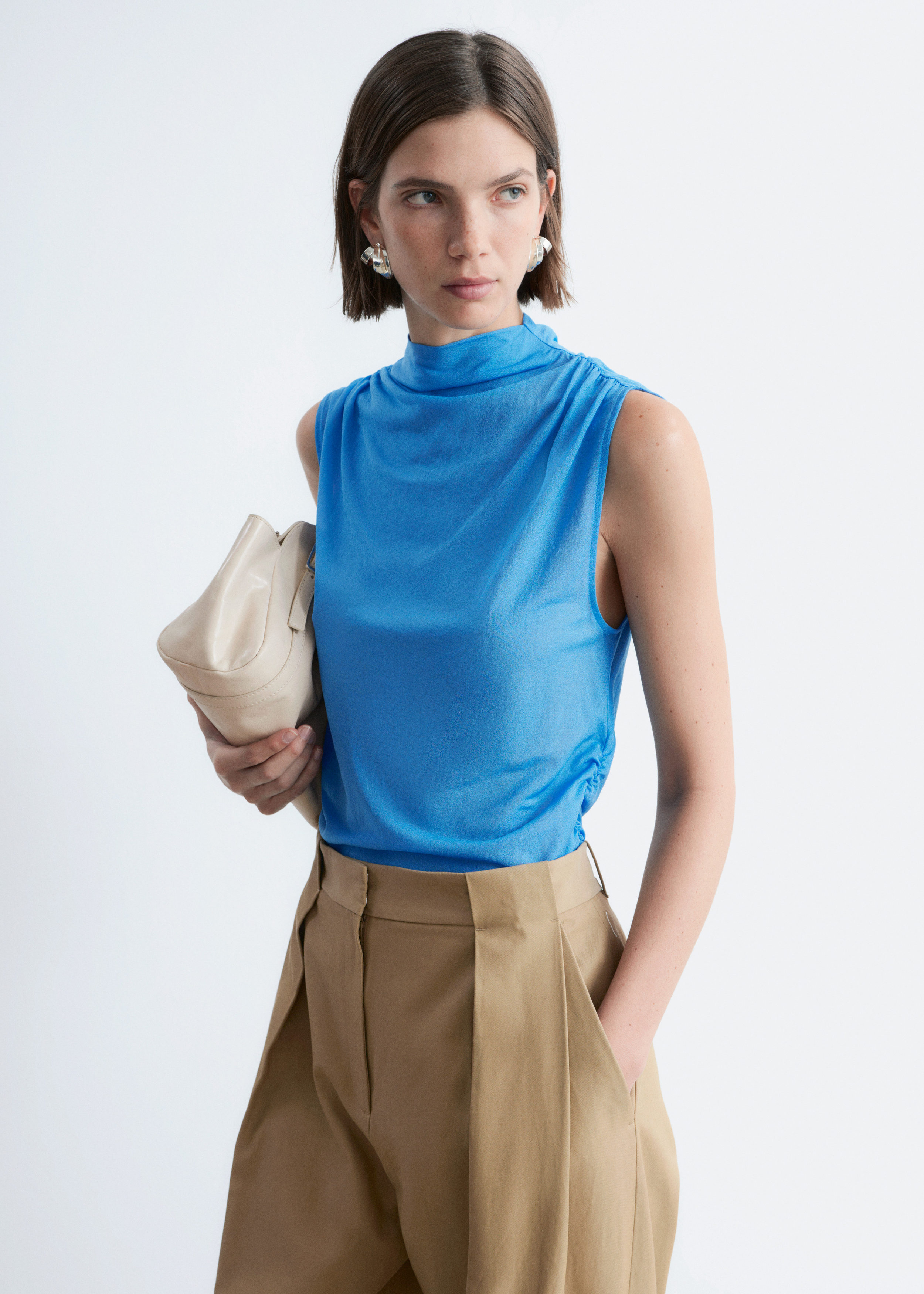 Ruched Mock-Neck Top
