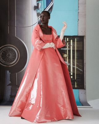 MARC JACOBS OPERA COAT, $5,800, DRESS, $3,900, AND GLOVES, $970; CZ BY KENNETH JAY LANE EARRINGS, $185.