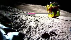 An image taken by Sora-Q, an accompanying robot, shows Japan's SLIM lander safely landed, but tipped on its nose.