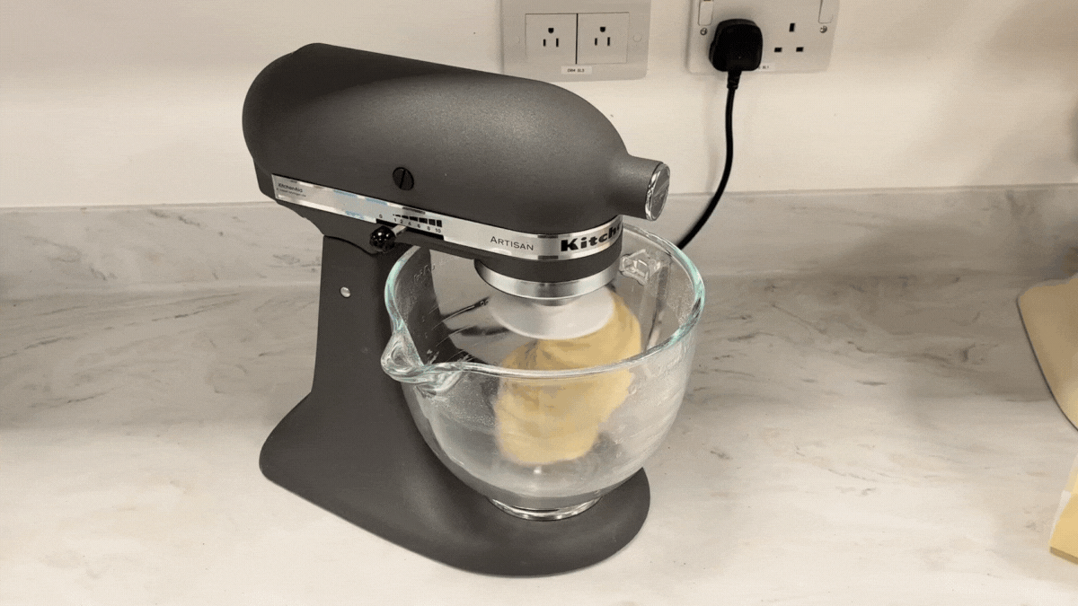 A gif showing the KitchenAid Artisan kneading bread dough
