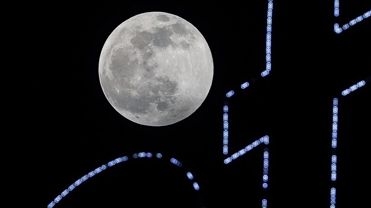 The Full Wolf Moon is seen during the penumbral lunar eclipse over Istanbul, Turkey, on Jan. 10, 2020.