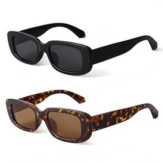 Butaby Rechteckige Sonnenbrille für Damen, modisch, Vintage, 90er-Jahre, Retro, Fahrbrille, schmaler quadratischer Rahmen, Uv400-Schutz, Schwarz und Leopard