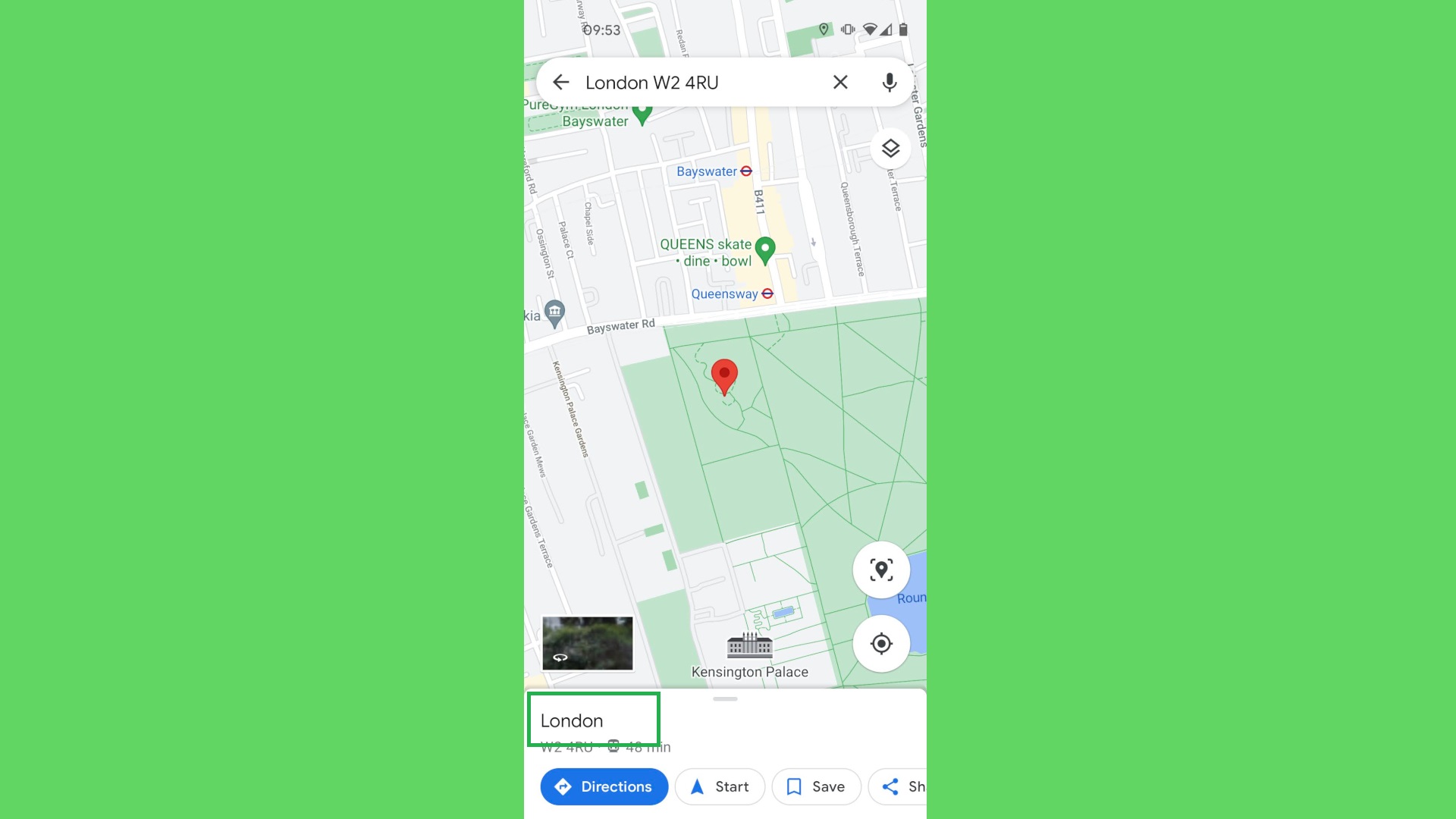 How to measure distance with Google Maps on mobile step 2: Tap the name of the starting point