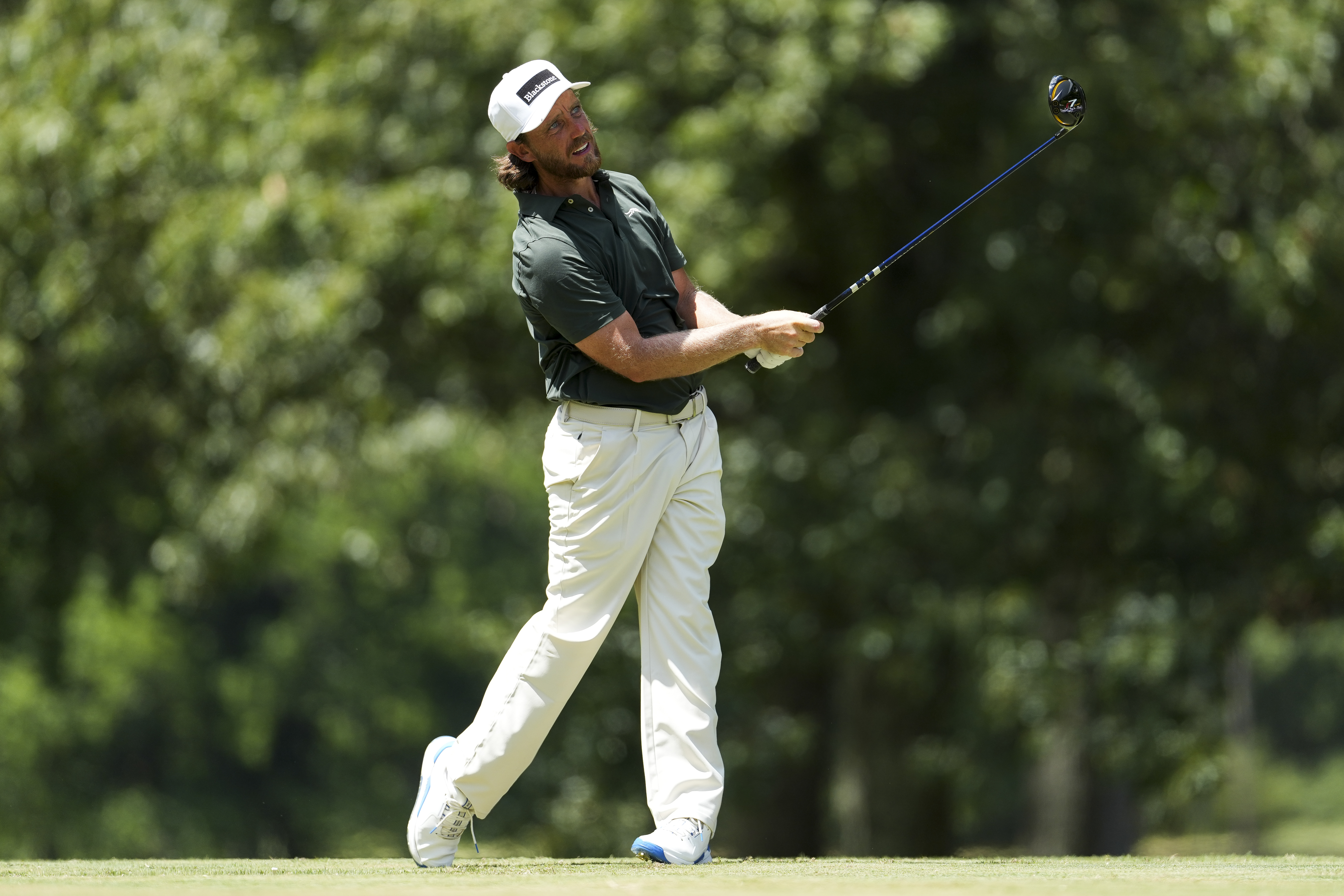 Tommy Fleetwood of England hits a tee shot on the seventh hole during the final round of the FedEx St. Jude Championship at TPC Southwind (Photo by Ben Jared/PGA TOUR via Getty Images)