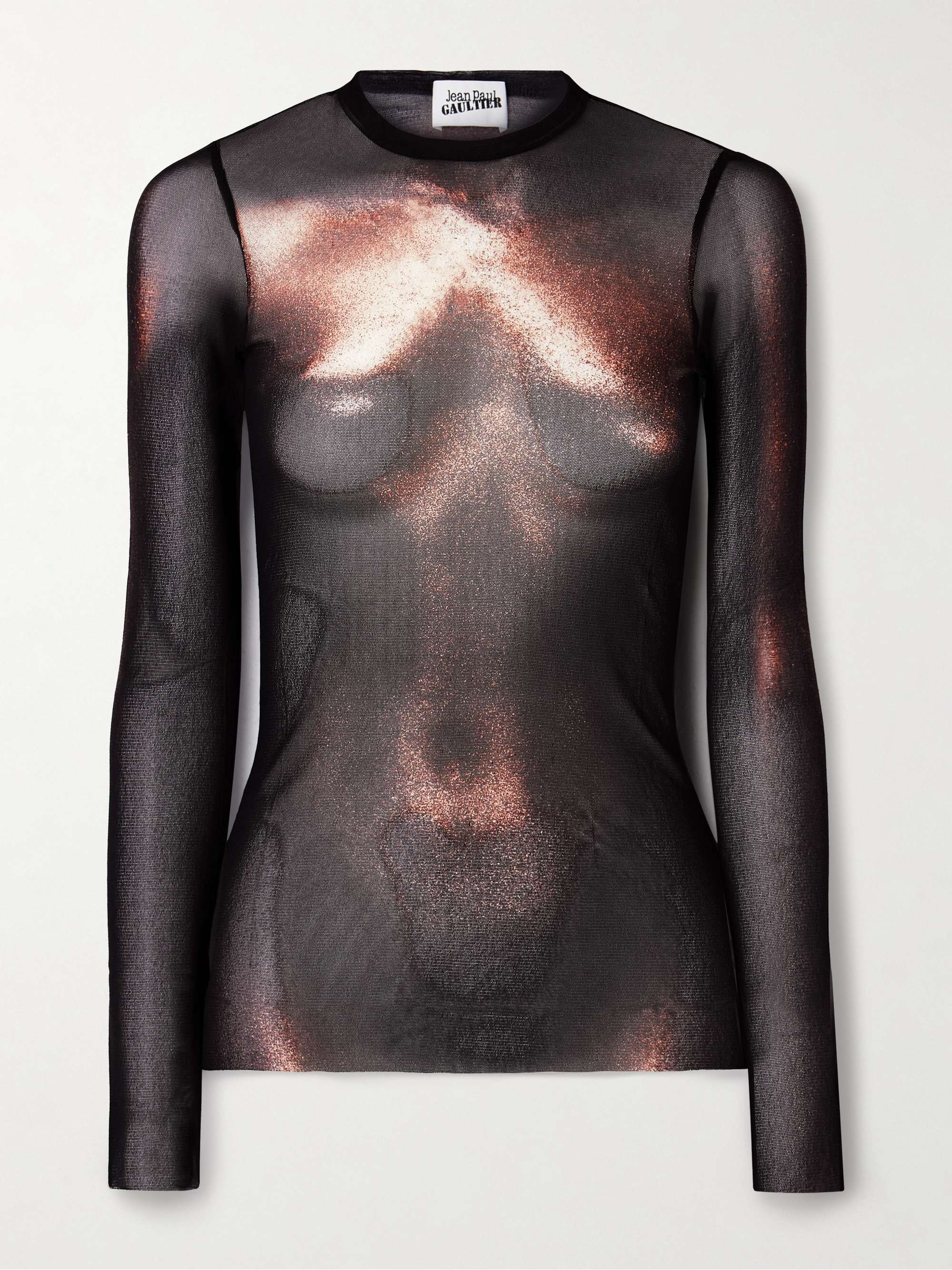 Body Dust Trompe L&#039;oeil Printed Mesh Top