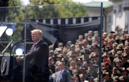Trump delivers a speech in Warsaw.