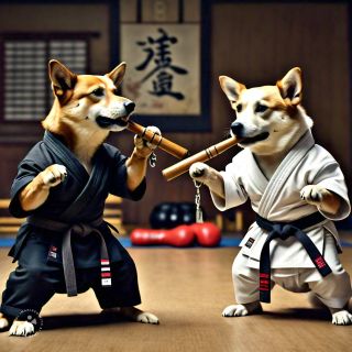 Two dogs with nunchucks made by Meta AI and Llama 3