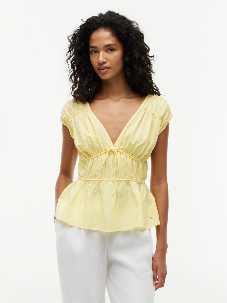 Regular Fit Sleeveless Smock Blouse With Linen