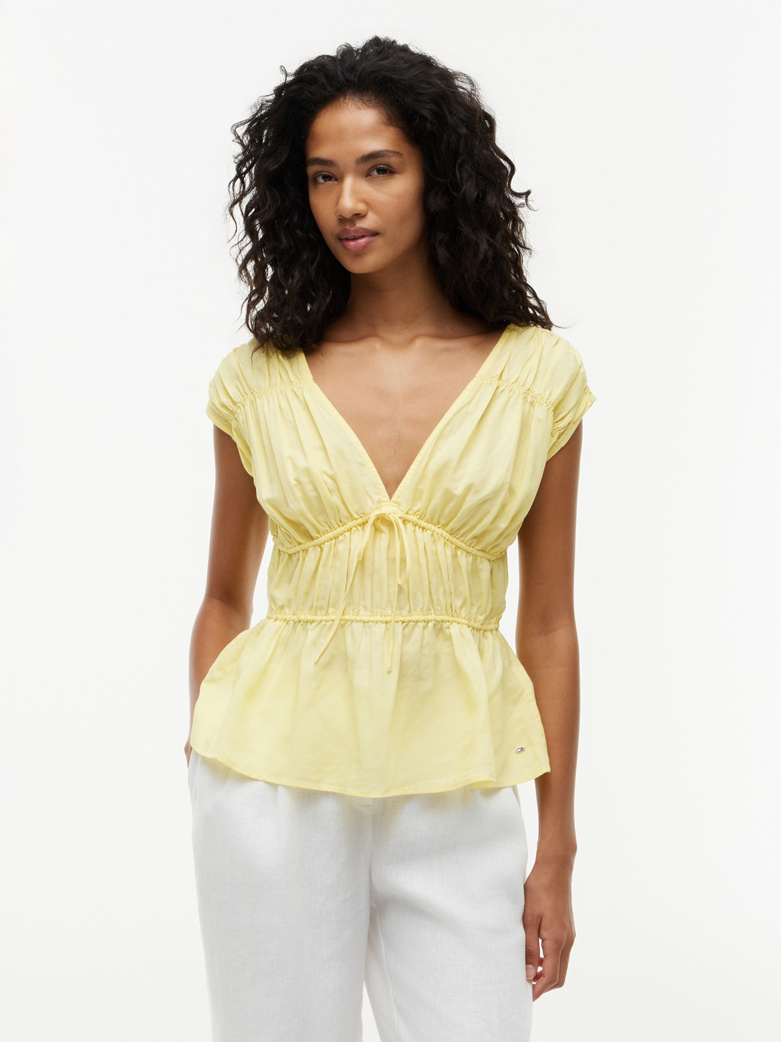 Regular Fit Sleeveless Smock Blouse With Linen
