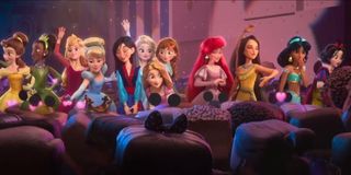 The Disney Princesses waving to fans in Ralph Breaks the Internet