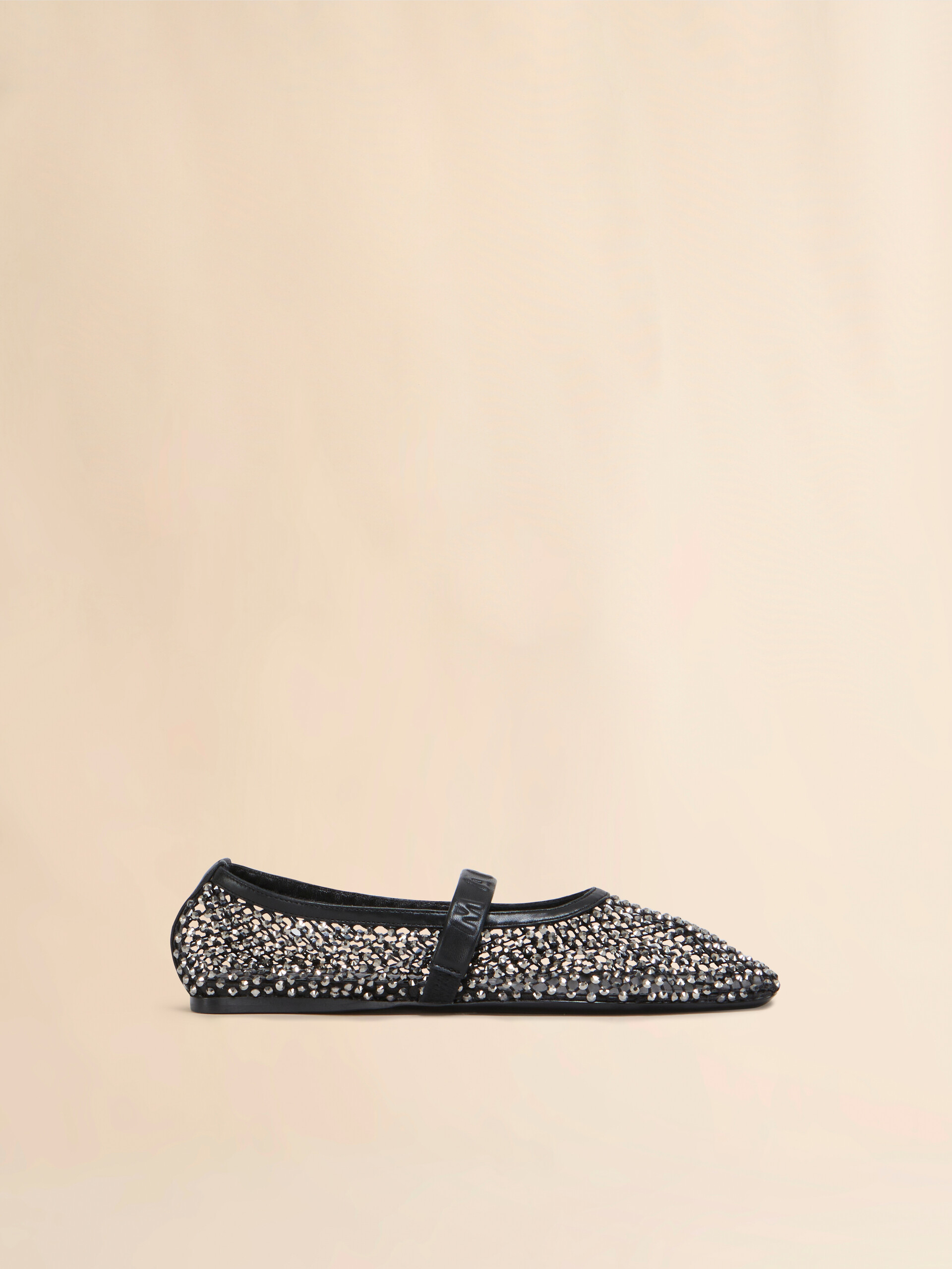 Black Mesh Mary Jane Ballet Flat With Crystals - 2