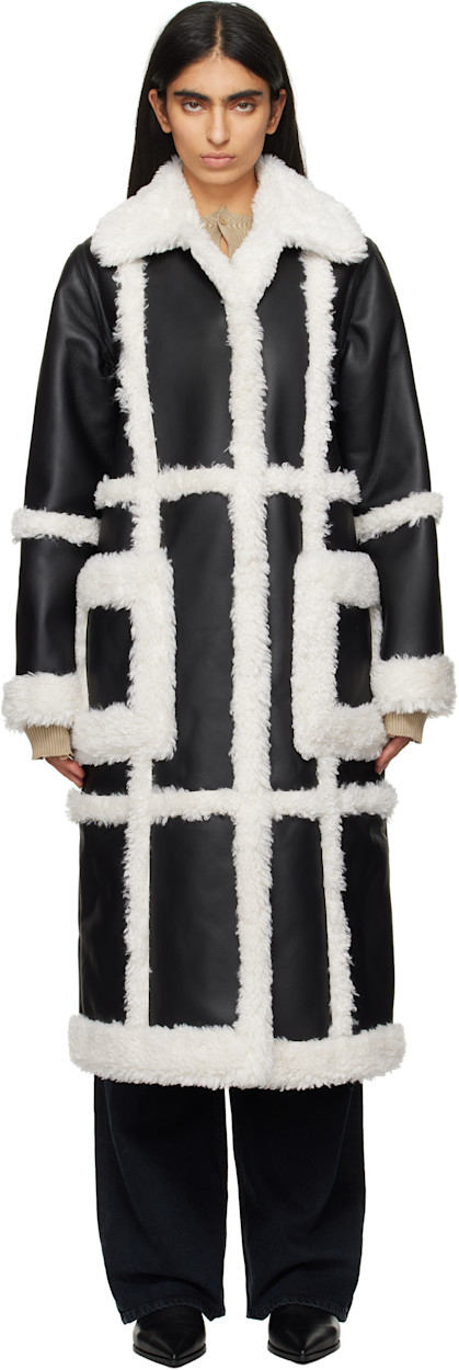 Black & Off-White Patrice Faux-Shearling Coat