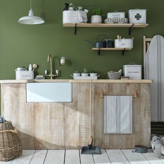 country utility room idea with green wall