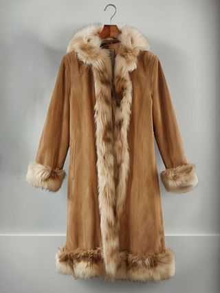 Women's Penny Lane Coat Vintage 70s Long Fur Coat Shearling Fur Trench Long Coat