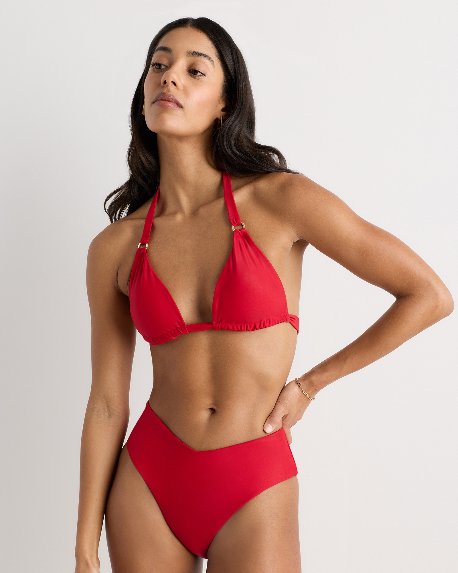Italian Full Coverage Ring Triangle Bikini Top in Cherry