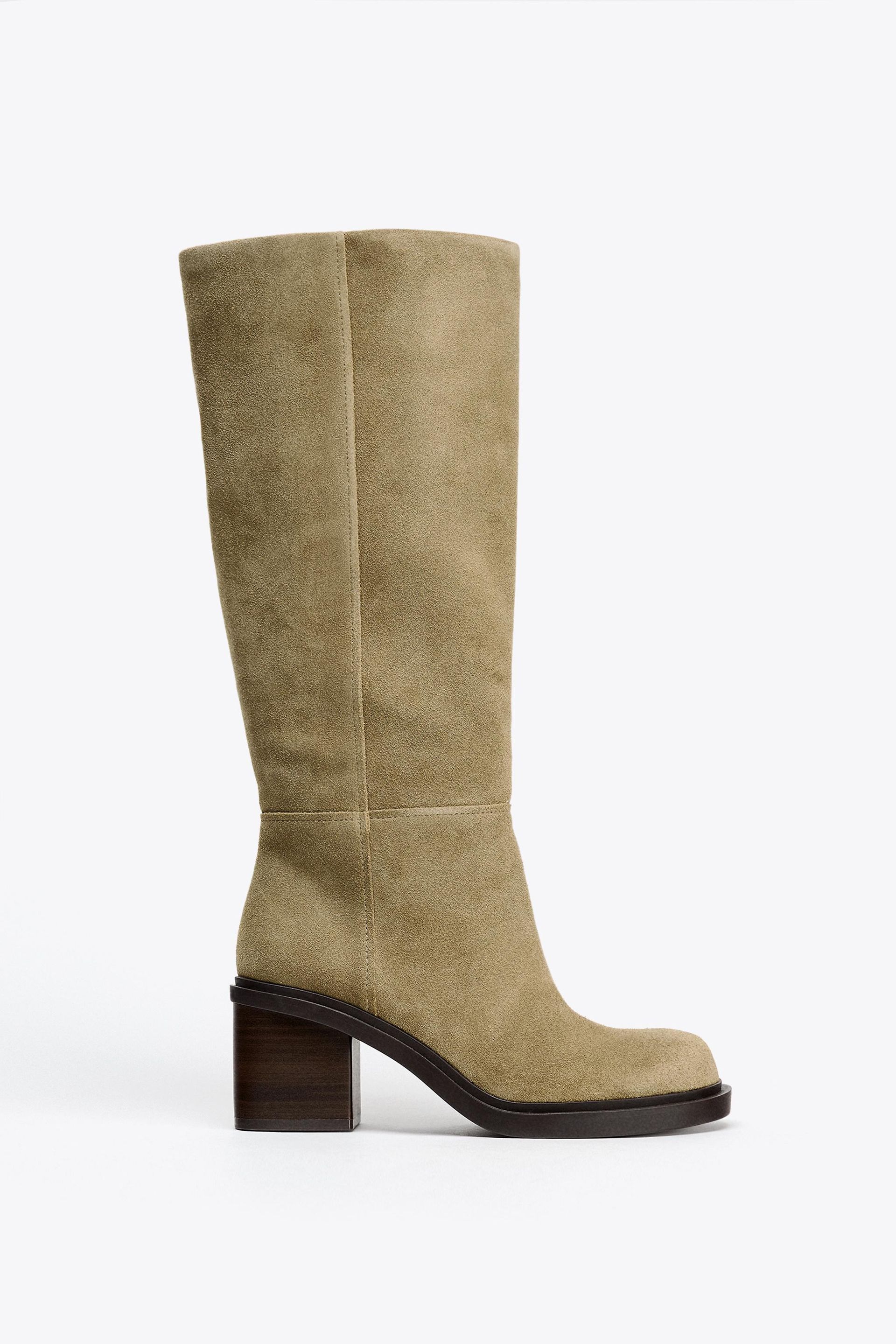 Stitched Split Suede Heeled Boots