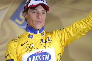 Sylvain Chavanel (Quick Step) tries to contain himself while getting the yellow jersey.
