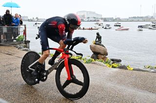 Ineos Grenadiers teams British rider Geraint Thomas cycles past the Little Mermaid statue during the 1st stage of the 109th edition of the Tour de France cycling race 132 km individual time trial stage in Copenhagen in Denmark on July 1 2022 Photo by AnneChristine POUJOULAT AFP Photo by ANNECHRISTINE POUJOULATAFP via Getty Images