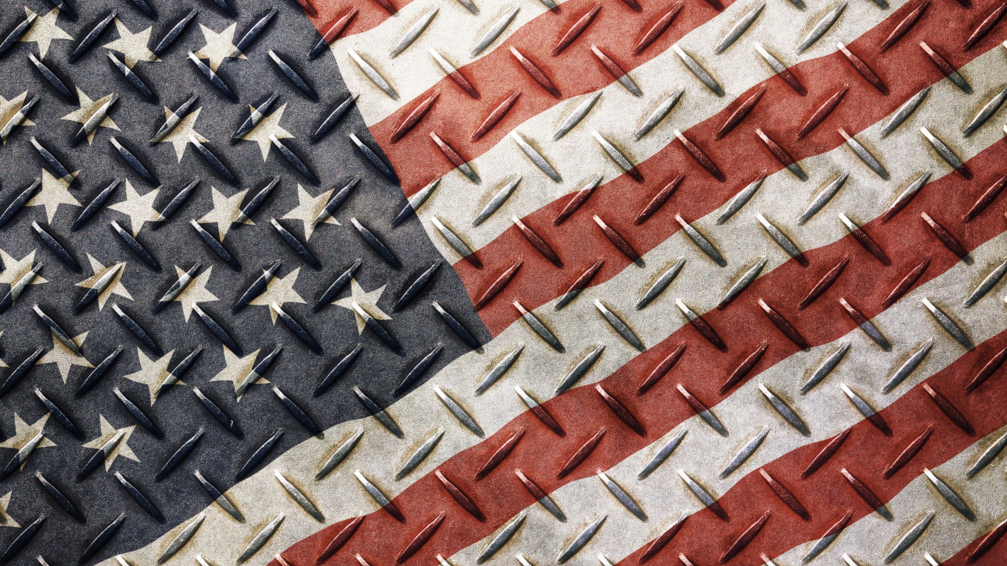 American flag background on embossed metal steel plate texture