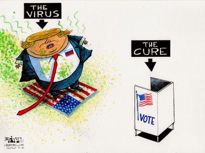 Political Cartoon U.S. Trump election virus 2020