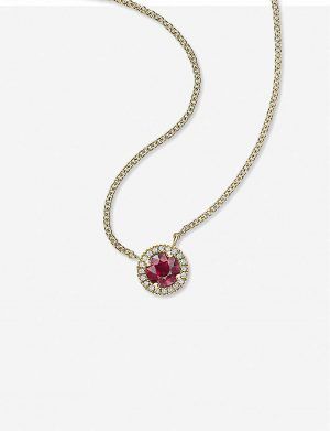 Halo 0.3ct ruby and 18k yellow-gold pendant necklace