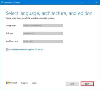 Microsoft Creation Tool setup settings