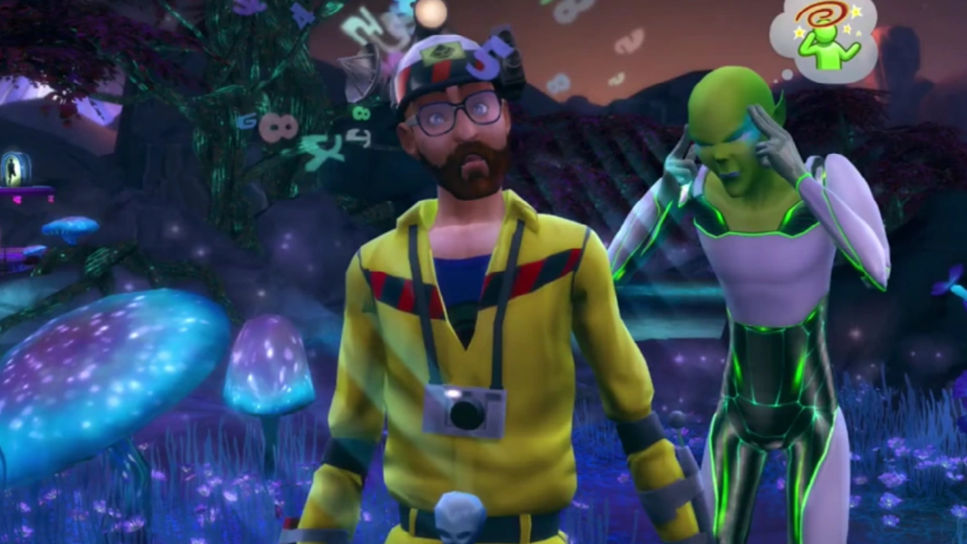 An alien occult sim using mind control powers on a regular sim during The Sims 4.