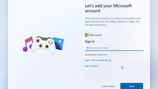 Windows 11 setup screen adding Microsoft acount
