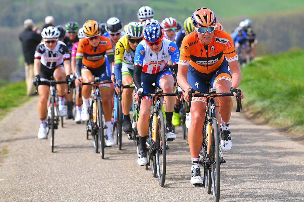 Chantal Blaak leads the Amstel peloton for Boels Dolmans