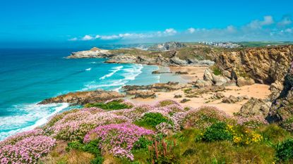 Stunning coastal scenery with Newquay beach in North Cornwall