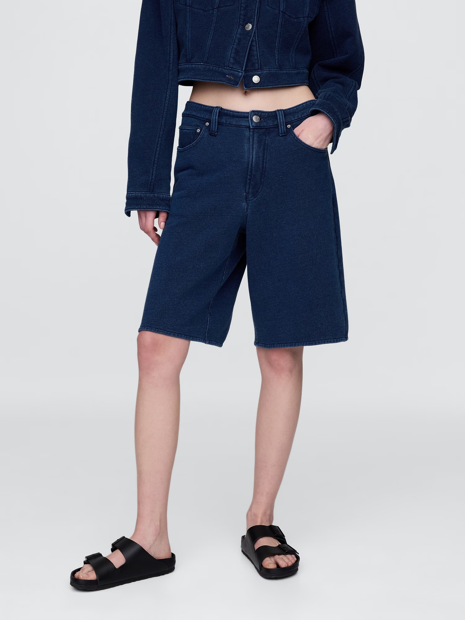 Gap, 11" Mid Rise French Terry Denim Longline Shorts