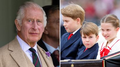 King Charles might never be called this again. Seen here are King Charles and Prince George, Charlotte and Louis on different occasions