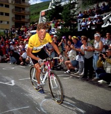 Jan Ullrich climbs Alpe d'Huez on his way to victory in the 1997 Tour de France.