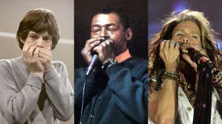 Mick Jagger, Little Walter and Steven Tyler playing the harmonica