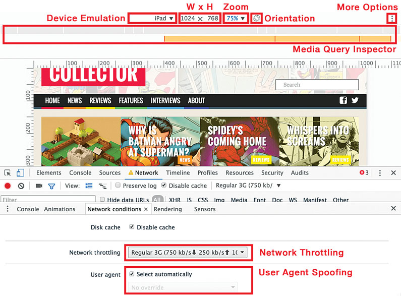 Chrome’s Responsive Design Mode has an assortment of features