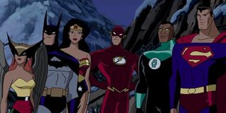 Hawkgirl, Batman, Wonder Woman, The Flash, Green Lantern, and Superman on Justice League