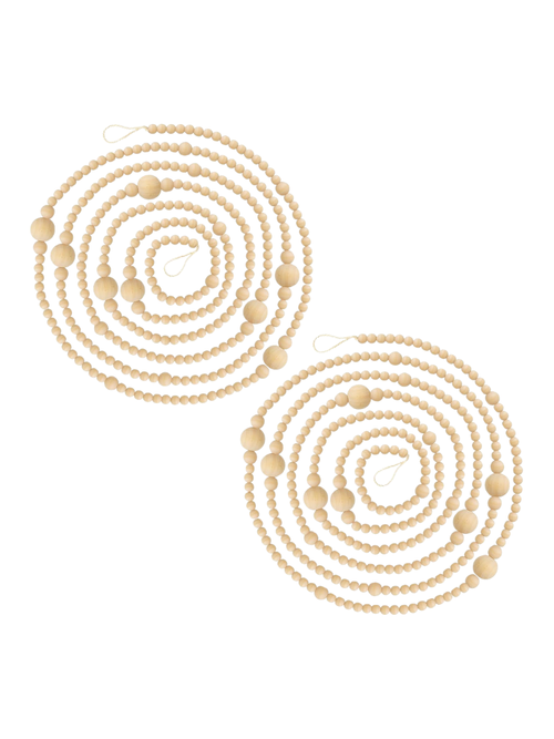 Christmas Wood Bead Garland, Set of 2
