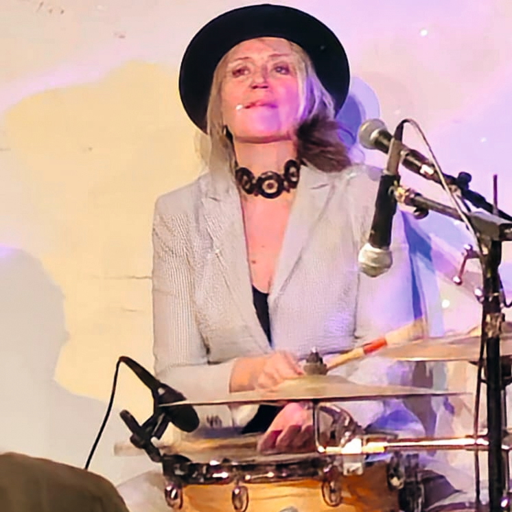 Kirsty McNeil from Ukadelix, playing the drums