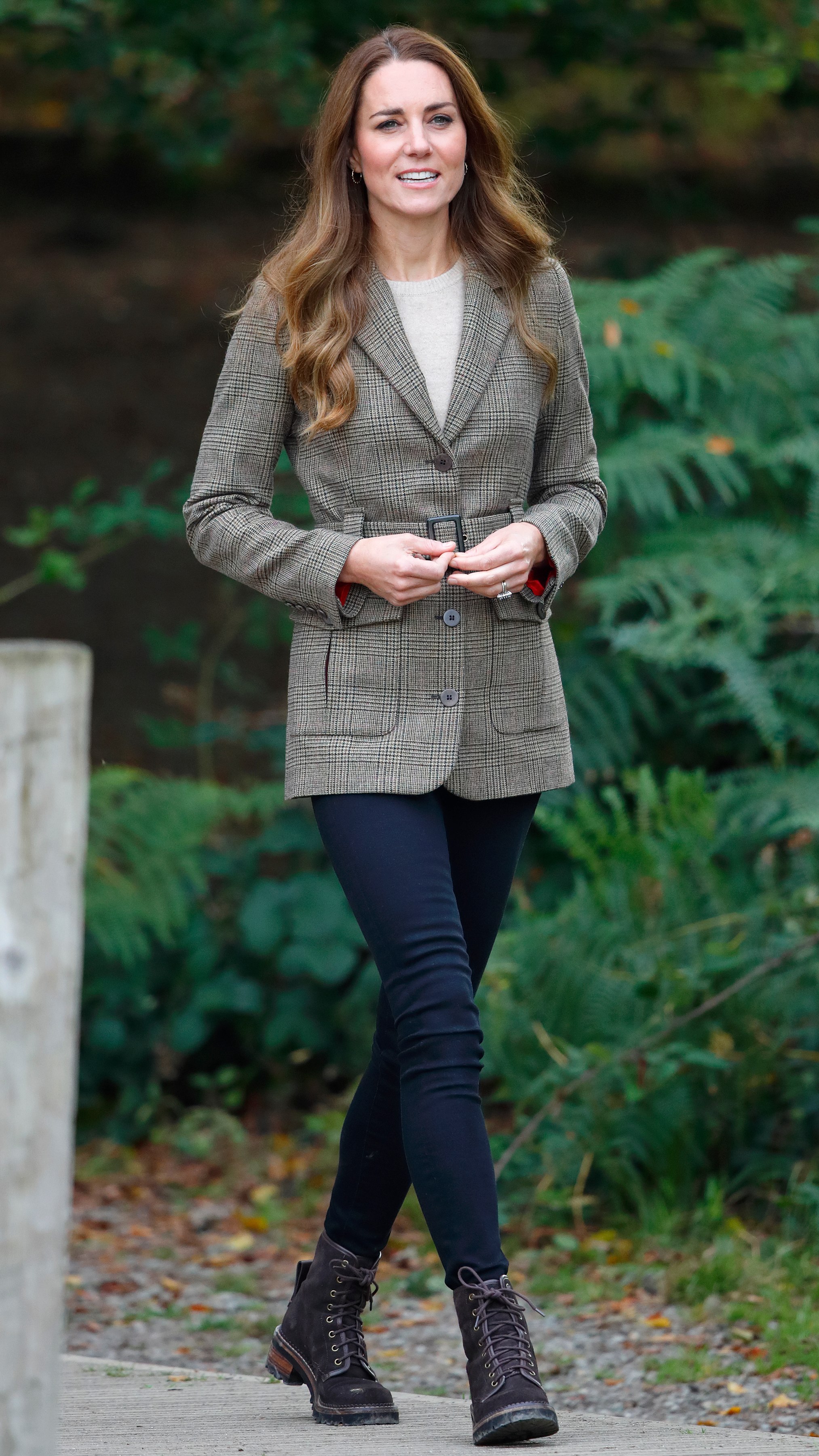 Catherine, Princess of Wales arrives to embark on a boat trip, on Lake Windermere