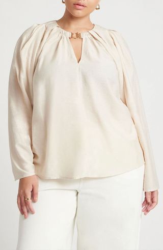 Toggle Detail Voluminous Sleeve Top