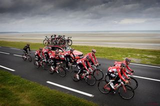 The Lotto Soudal riders head out to Utah Beach