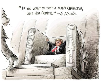 Political Cartoon U.S. Trump Lincoln Seat of Power