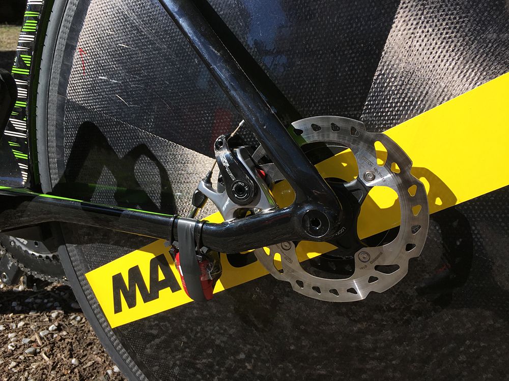 The rear disc brake mounted on the Super Slice with the Mavic disc wheel