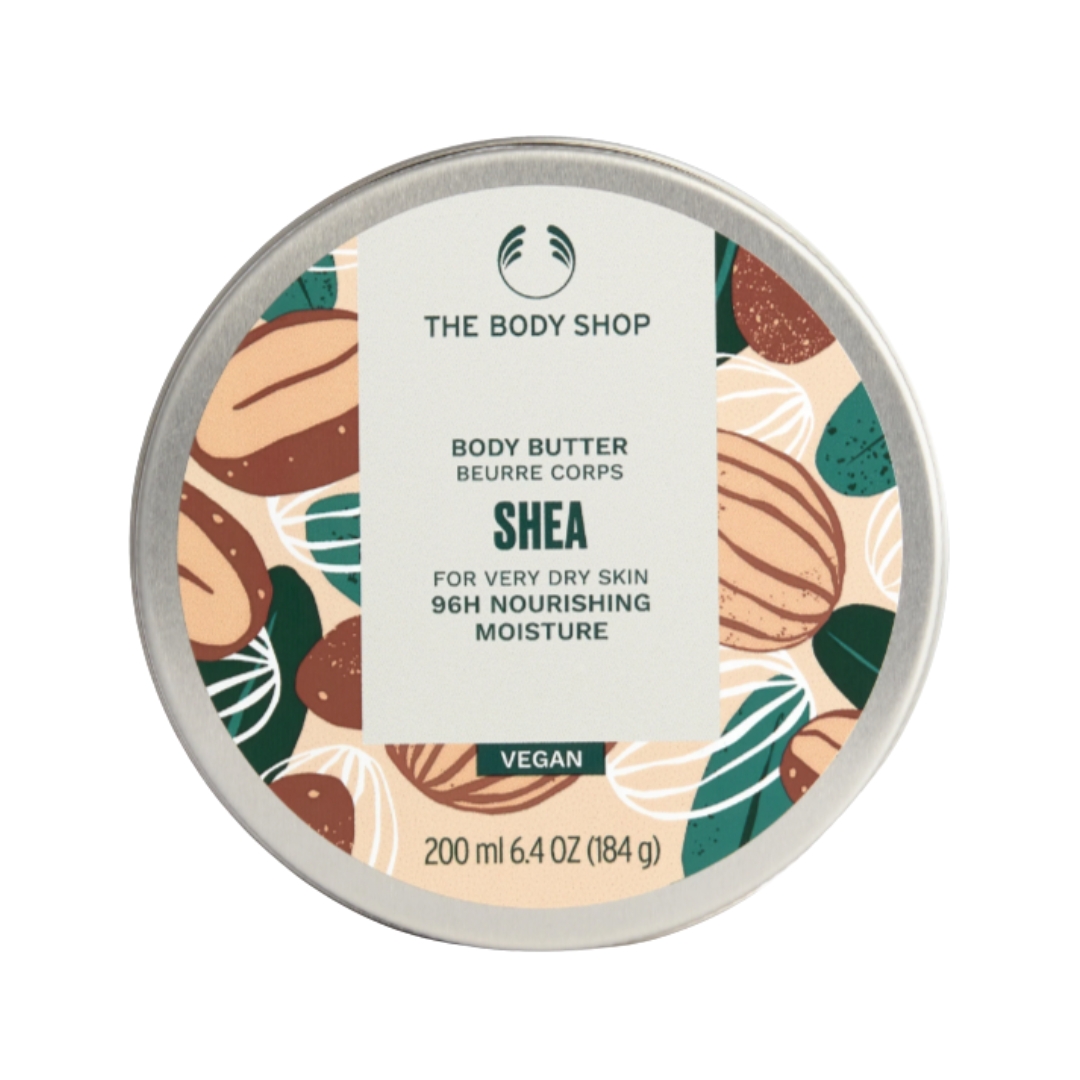 A product shot of the The Body Shop Shea Body Butter, on white background