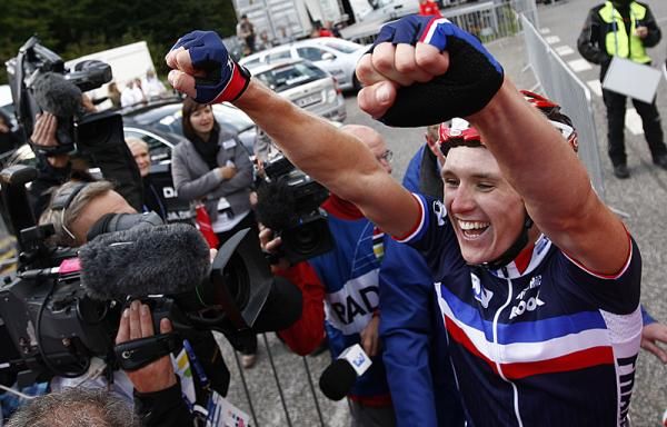 The French riders celebrate